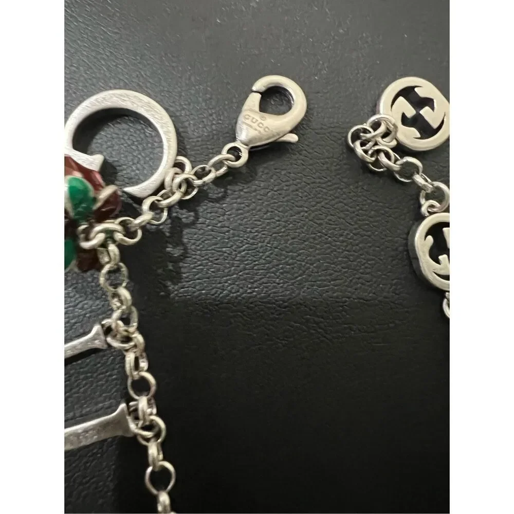 Gucci double g silver tone bracelet dangling gg strawberry - Picture 3 of 7